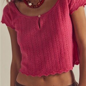 Free People Hera Cashmere Pointelle Sweater Calypso Pink XS NWT